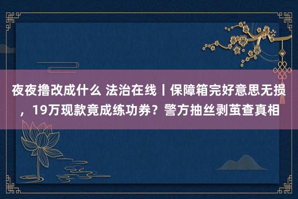 夜夜撸改成什么 法治在线丨保障箱完好意思无损，19万现款竟成练功券？警方抽丝剥茧查真相