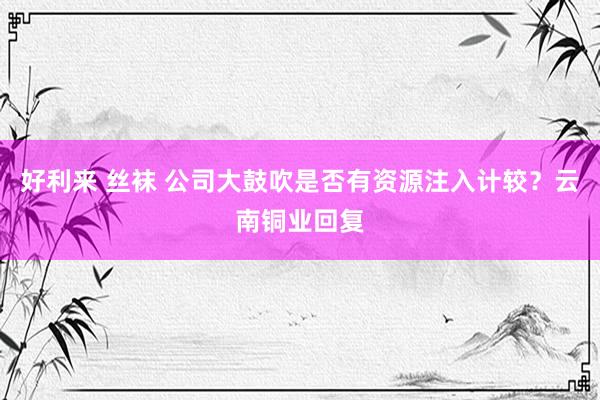 好利来 丝袜 公司大鼓吹是否有资源注入计较？云南铜业回复