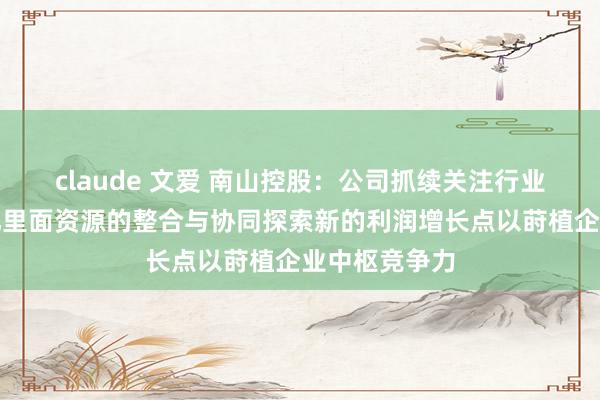 claude 文爱 南山控股：公司抓续关注行业发展趋势强化里面资源的整合与协同探索新的利润增长点以莳植企业中枢竞争力