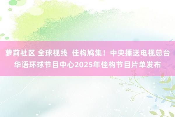 萝莉社区 全球视线  佳构鸠集！中央播送电视总台华语环球节目中心2025年佳构节目片单发布