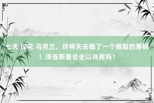七天 探花 乌克兰，终将失去临了一个推敲的筹码！泽连斯基会坐以待毙吗？